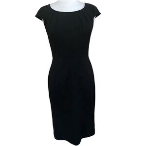 Adrianna Papell Black Sheath Midi Dress w/cap sleeves & pleated neck line Size 8